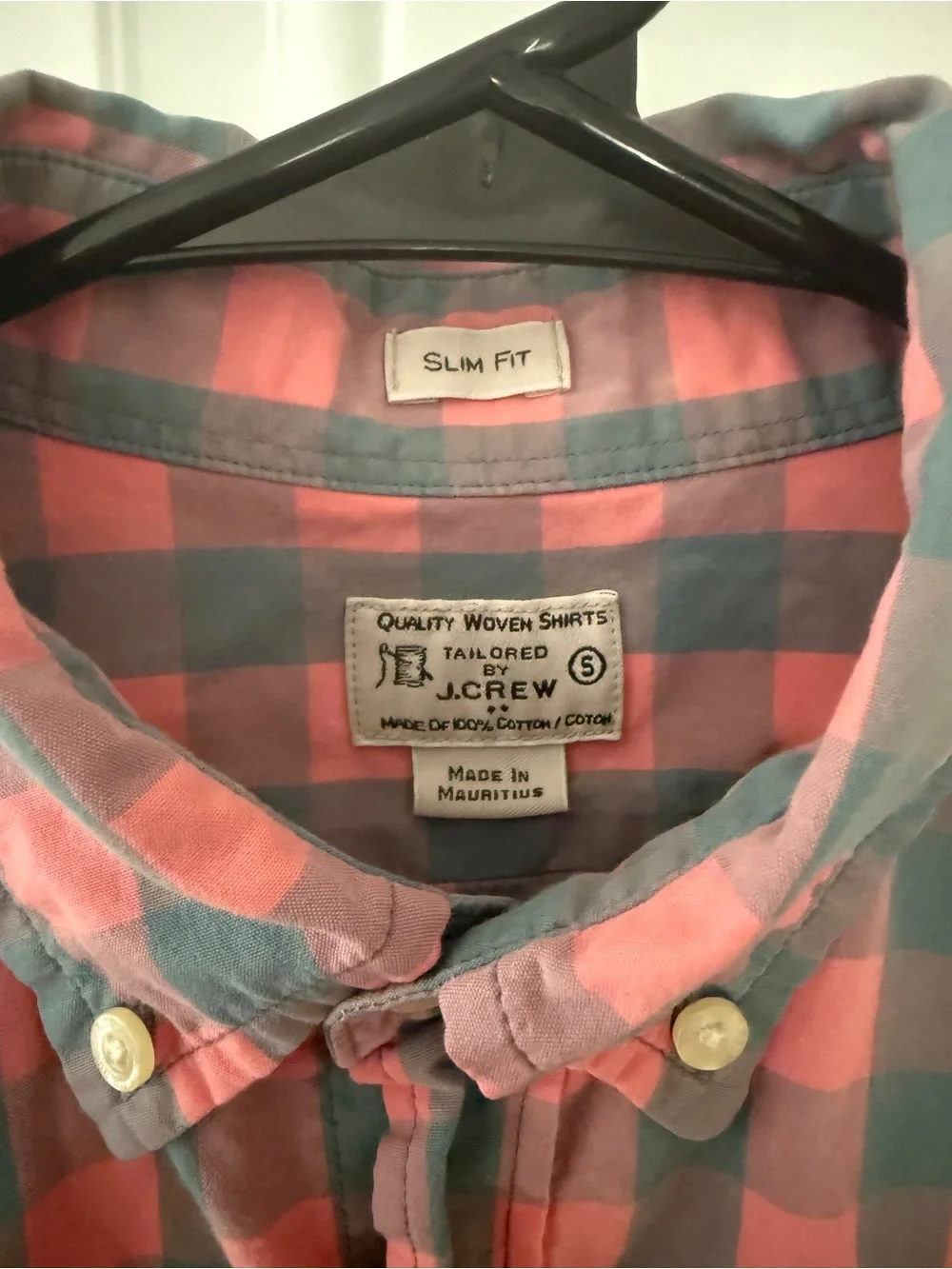 J. Crew Tailored Slim Fit Coral Pink and Blue Plaid Button-Down Shirt